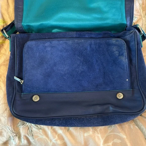Robert Graham, bright blue suede, and turquoise laptop/ Messenger bag